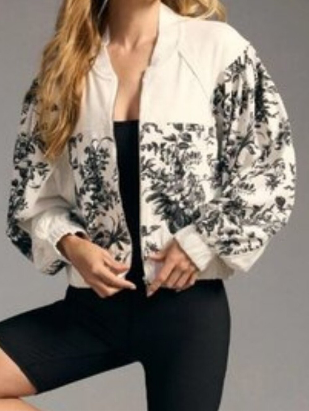 Daily Practice Anthropologie Valencia Floral Print Full Zip Crop Bomber Jacket